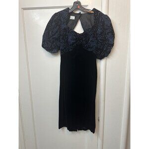 Vintage‎ Scott McClintock Brocade Velvet Bow Back Dress S USA Gunne Sax Puff Slv